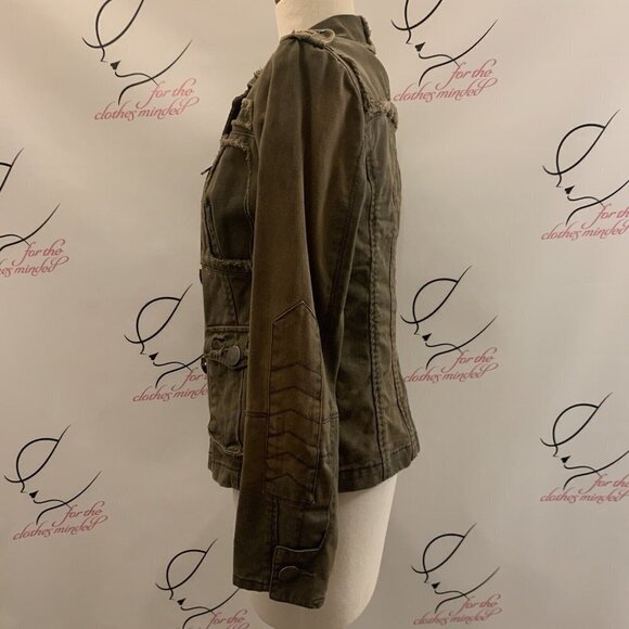 Jessica Simpson. Size Small. Rugged Green Frayed Cotton Denim Jacket. WTC - Picture 5 of 9